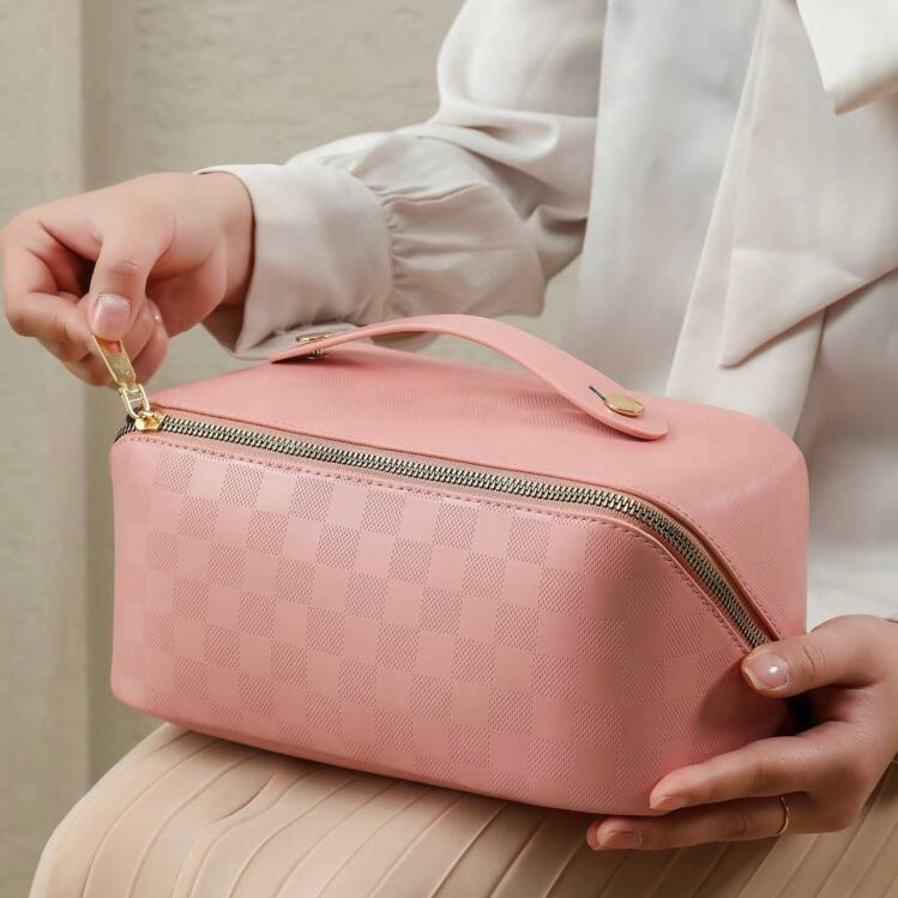 Beauty Bag - Pink Plaid