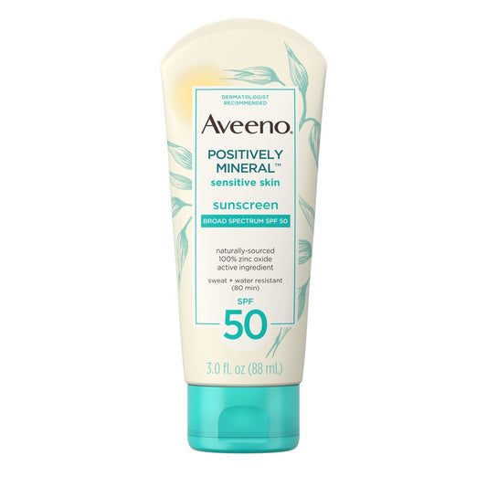 Aveeno Positively Mineral Sensitive Sunscreen Lotion SPF 50 Fragrance-Free